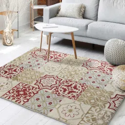saral home Beige Persian Cotton 4 ft x 6 ft Machine Made Carpet image 1