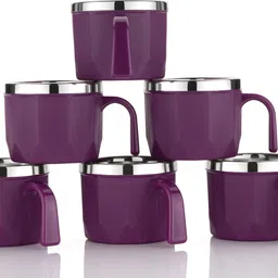 magicspoon Stainless Steel Stainless Steel, Plastic Tea Cup Set, Coffee Cup (Purple, 100ml, Pack of 6)-picture-22