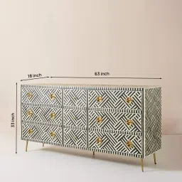 casagold Chevron Bone Inlay Side Board Table In Black Colour image 2
