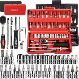 vd enterprise 46 PCS 1/4 Inch Socket Set | Compact Ratchet Wrench Tool Kit | High Quality Long Handle Screwdriver image 1