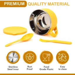 nxtmall Stainless Steel Soup Bowl Stainless Steel Kids Lunch Bowl with Lid, Spoon & Fork – BPA Free, Grip Handle image 4