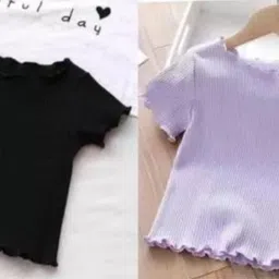 Pack of 2 Casual Regular Sleeves Striped Women Black, Purple Top-image-1