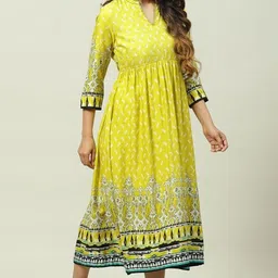 biba Women Fit and Flare Yellow Midi/Calf Length Dress image 3