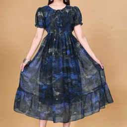 houseofcommon Women Ethnic Dress Blue Knee Length Dress-picture-26