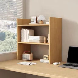 unishop Wooden Tabletop Storage Rack / Desk Bookshelf Organizer Engineered Wood Open Book Shelf image 2