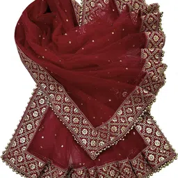navti creations Net Embroidered Maroon Women Dupatta image 5