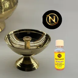 navyaksh Beautiful Round Deepak for Aarti Ceremony and Devotional Use WITH GANGAJALI Brass Table Diya image 1