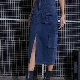 sassafras Women Solid Regular Blue Skirt image 3