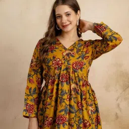 karwasara comfortwear Casual Regular Sleeves Printed Women Yellow Top-picture-13