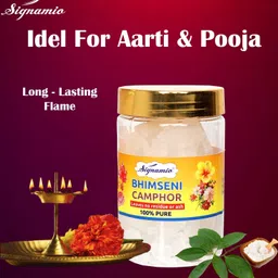 signamio 100 Gm Bhimseni Camphor With Wooden Incense Aroma Kapoor Dani Burner (Combo) Wooden Incense Holder image 3
