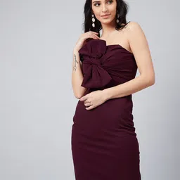 athena Women Bodycon Maroon Below Knee Dress image 1