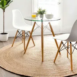Beige Solid Jute 4 ft x 4 ft Hand Woven Carpet by HabereIndia-image-81