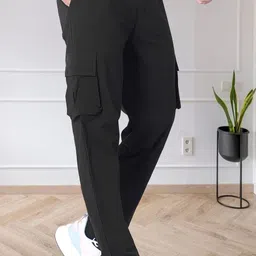 divra clothing Men Solid Black Track Pants image 3