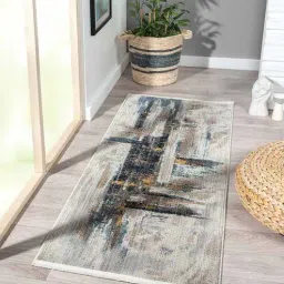Cream Polyester 5 x 2 Feet Machine Bedside Runner By Obsessions-image-94