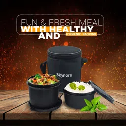 skynora Executive Stainless Steel Lunch Box Set of 2, black (1100-ml) 2 Containers Lunch Box image 2