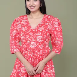 vxr Casual Puff Sleeves Printed Women Orange Top image 1