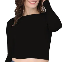 jovo Party Regular Sleeves Self Design Women Black Top image 1