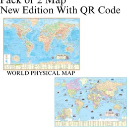 eoimarketing Pack of 2 World Political & World Physical Map | 70x100 cm / 28x40 inch | 90 GSM Thick Paper | Extra Quality Print | New Edition with QR Code | SSC, UPSC & Competitive Exams Paper Print Paper Print image 1