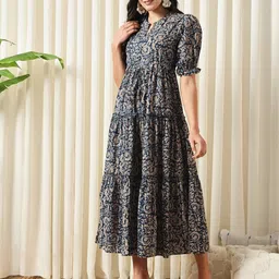 presha Women Printed Pure Cotton Flared Kurta image 5