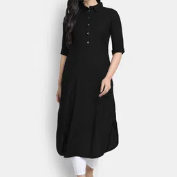 looknchoice Women Solid Viscose Rayon Straight Kurta image 3