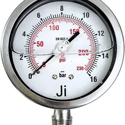 "ji" japsin instrumentation Industrial Pressure Gauge, 4" Dial, 0 to 16 Bar, Bottom Entry, SS Body Dial Indicator-picture-23
