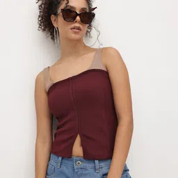 roadster Casual Regular Sleeves Solid Women Maroon Top-picture-17