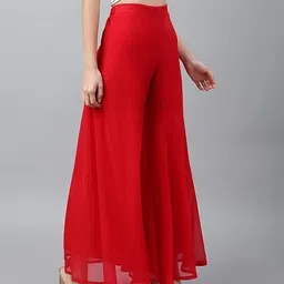 molikonic Women Flared Red Georgette Trousers-picture-31