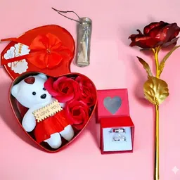 lovegift Red Rose with Heart Shaped Gift Box | Message Pills | Couple Ring Gift Set Red, Yellow Rose Artificial Flower-picture-27