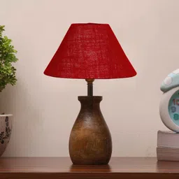 new era Maroon Jute Table Lamp With Wood Base image 2