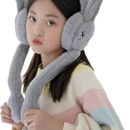 Grey Moving Ears Air Pump Earmuff for Girls/Women Winter Cute Furr Design Ear Muff-image-0