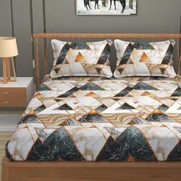 tindler knots Cotton Double Fitted (Elastic) 210 TC Geometric Bedsheet-picture-14