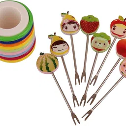 h&m store Cartoon Shaped Stainless Steel Fruit Fork Set With Round Stand Steel Baby Fork Set image 2