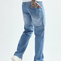 denim look Men Loose Fit Mid Rise Blue Jeans image 2