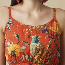 globus Women Fit and Flare Orange Maxi/Full Length Dress image 4