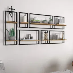 vibecrafts Urban Motif Set Of 7 Multicolour Wood Wall Shelves image 3