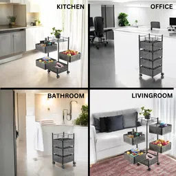shanvi Fruits/Vegetables Kitchen Rack Multi-Purpose Kitchen Trolley with Wheels – Kitchen Accessories Storage Unit Steel image 5