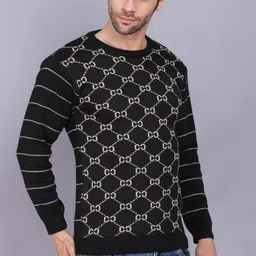 kipekee Men Geometric Print Round Neck Black Sweater image 4