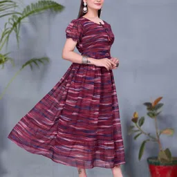 aika Women Fit and Flare Maroon Midi/Calf Length Dress image 3