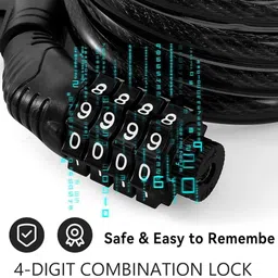 pro365 Premium 4 Digit Combination Cycle Lock|High-Strength|Steel Wire|PVC Coating Bicycle Lock image 4