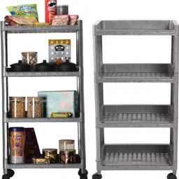 kuber industries Pack of 2 Multipurpose 4-Layer Storage Trolley Rack with Wheels | Grey Plastic Kitchen Trolley-picture-37