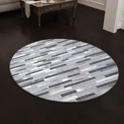 dazzhome Grey Hair On Leather Stripes Hand Woven 8ftx8ft(Round Carpet)-picture-32