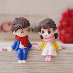 ecraftindia Cute Boy & Girl Sitting Multicolour Polyresin Showpieces image 5