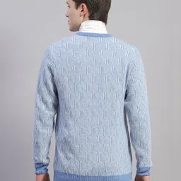 monte carlo Men Solid V Neck Blue Sweater image 2