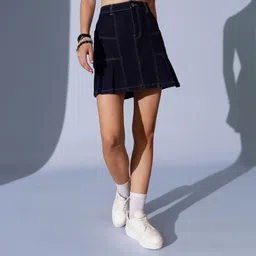 street9 Women Solid A-line Blue Skirt-picture-16