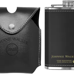 nexshop Black Leather Coated Cover With Stainless Steel Hip Flask Johnnie Walker Print Golden | Use To Vodka Wine Alcoholic Beer Shot Drink Storage | Easy To Carry Anywhere | Pocket Hip Flask Black Color Stainless Steel Hip Flask-picture-12