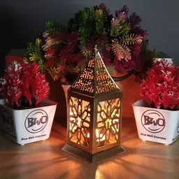 blue well overseas Tealight Holder Set Iron 4- Cup Tealight Holder Set Yellow Iron Hanging Lantern image 4