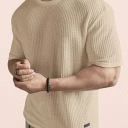 holdit Men Striped Round Neck Cotton Blend Beige T-Shirt image 3