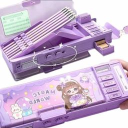 radhey preet Trendy Cute & Pretty Girl Print Multi Compartment Button Operated Password Protected Compass Box For Kids, Price For 1Pc | RP898 Art Plastic Pencil Box-picture-11