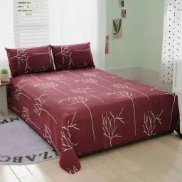 bromwick Purple Floral 200 TC Microfiber Twilight Floral King Sized Double Bedsheet with 2 Pillow Covers-picture-33