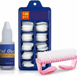 Artificial Nail Tips Set 100 Pcs with Glue & Brush for Perfect Nail Look-image-1